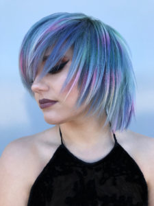 Pulp Riot model with soft blue hair color