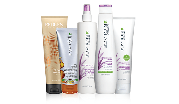 Redken All Soft Heavy Cream, Matrix Multi-Tasking Oil-In-Cream, Biolage Hydrasource Daily Leave In Tonic, Hydrasource Shampoo and Conditioning Balm